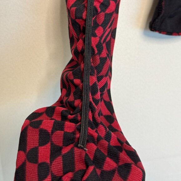 Vintage 90s INC Black Red Mod Print Lined Sheer Long Sleeve Top Medium  Petite - Picture 10 of 13